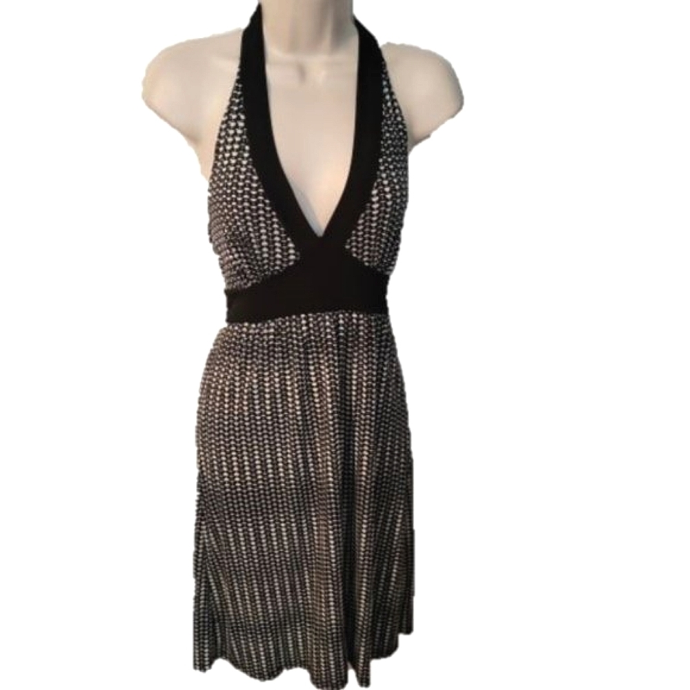 SEDUCTION Black & White Half Moon Pattern Flowy Halter Dress Size Medium